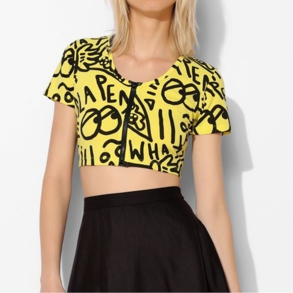 Lazy Oaf Y2K Zip Up Crop Top in Yellow